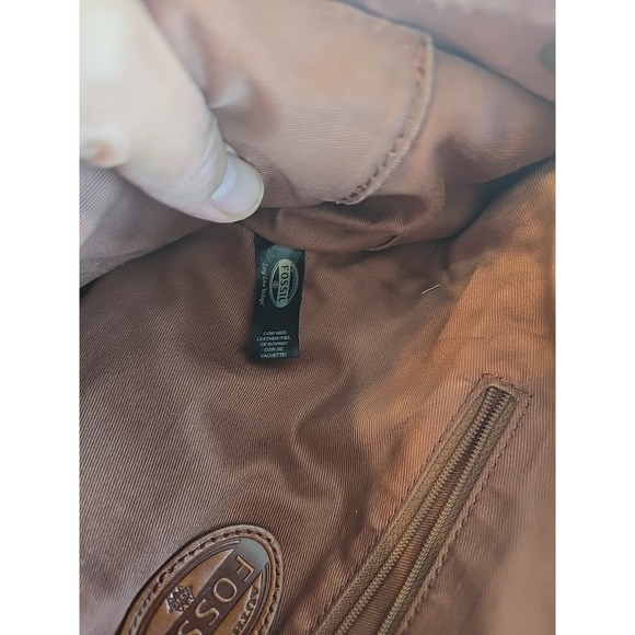 Fossil Brown Genuine‎ Leather Satchel Crossbody Messenger Tote Bag Purse - Picture 10 of 16